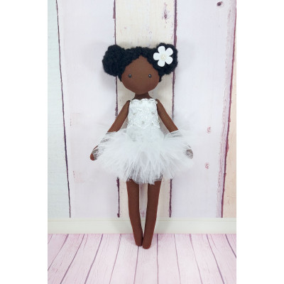 Little Black Doll In a White / Yellow Dress 