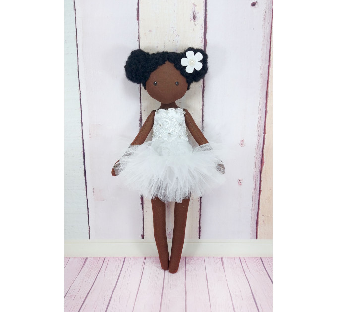 Handmade Black Dolls  In Whire Dress| Black Cloth Dolls | nilasdolls.com