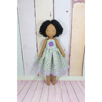 Brown Cloth Doll In A Removable Cotton Dress