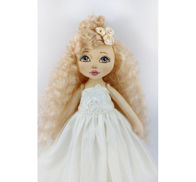 12 In Cloth Doll With A Red Hair And In White Dress