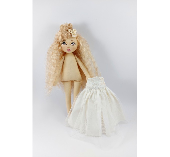 12 In Cloth Doll With A Red Hair And In White Dress