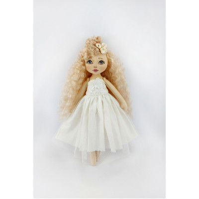 12 In Cloth Doll With A Red Hair And In White Dress