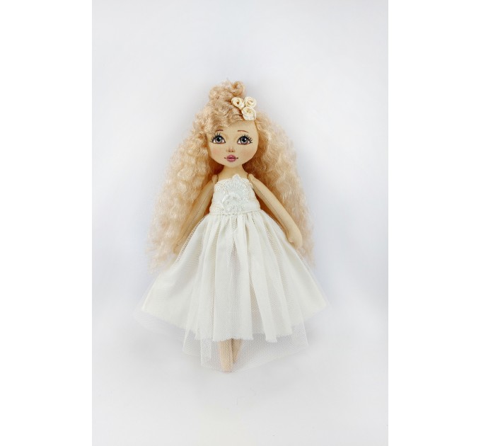 12 In Cloth Doll With A Red Hair And In White Dress