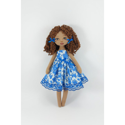 12 In Handmade Cloth Doll In A Blue Dress