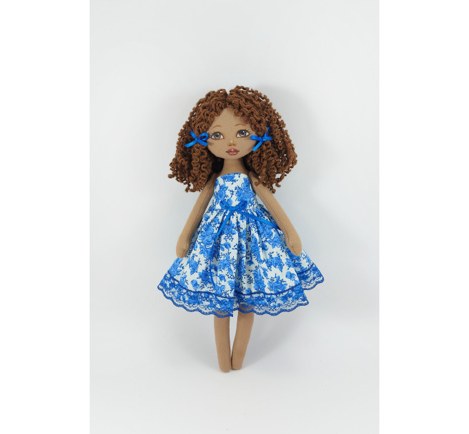 12 In Handmade Cloth Doll In A Blue Dress