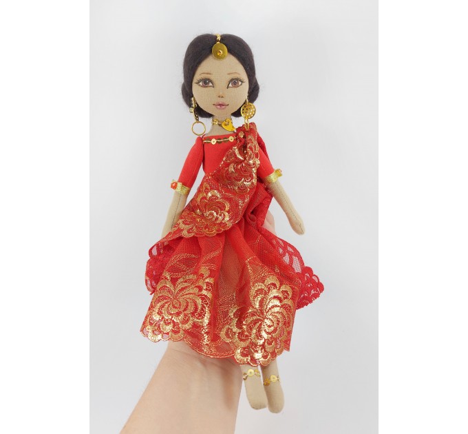 14 In Handmade Cloth Indian Doll In A Red Dress