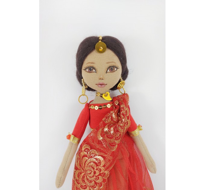 14 In Handmade Cloth Indian Doll In A Red Dress