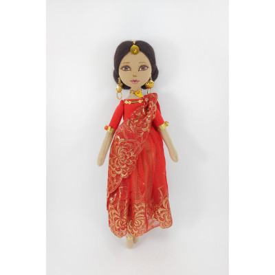 14 In Handmade Cloth Indian Doll In A Red Dress