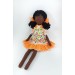 16 Inches Black Doll In A Orange Dress