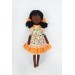 16 Inches Black Doll In A Orange Dress