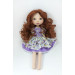 16 Inches Handmade Rag Doll In Purple Dress With Long Wavy Brown Hair