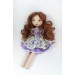 16 Inches Handmade Rag Doll In Purple Dress With Long Wavy Brown Hair