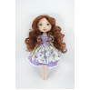 16 Inches Handmade Rag Doll In Purple Dress With Long Wavy Brown Hair