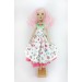 18 Inches Handmade Cloth Doll In A White Dress And Pink Hair