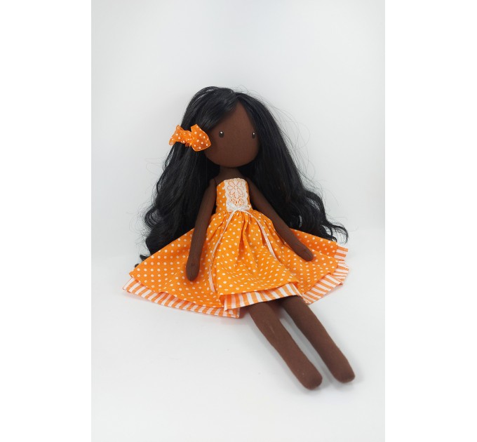 African Doll 15 Inches In A Removable Dress With Long Black Hair