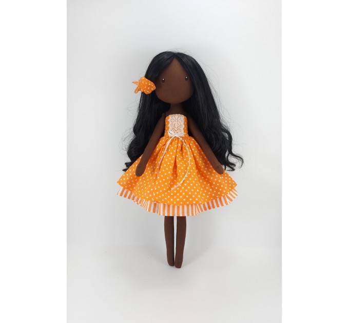 African Doll 15 Inches In A Removable Dress With Long Black Hair