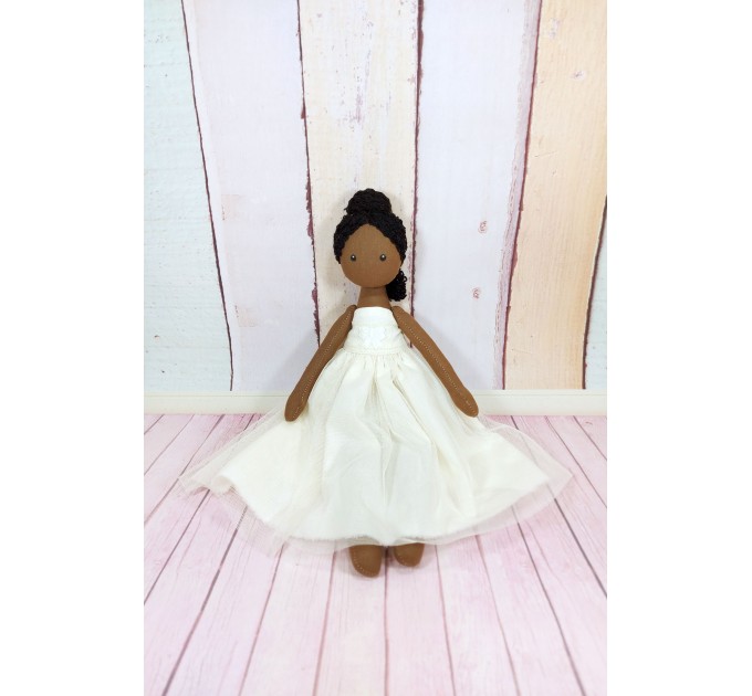 Handmade Black Ballerina Doll | Handmade Cloth Doll In White Dress