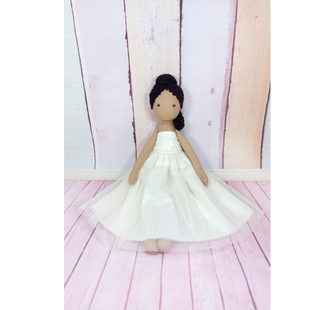 Brown Ballerina Doll In White Dress