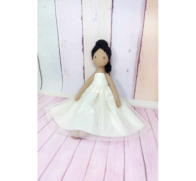 Brown Ballerina Doll In White Dress