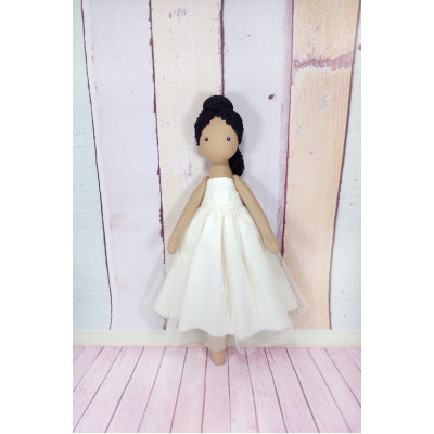 Brown Ballerina Doll In White Dress