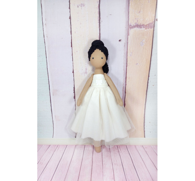 Brown Ballerina Doll In White Dress