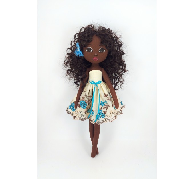 Black african Rag Doll With Curly Long Hair