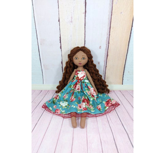 Brown Cloth Doll In A Removable Cotton Dress