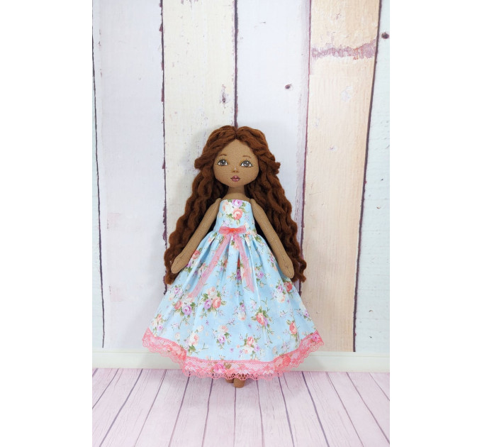 Brown Cloth Doll In A Removable Cotton Dress