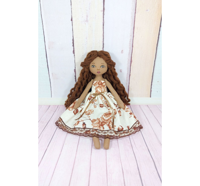 Brown Cloth Doll In A Removable Cotton Dress