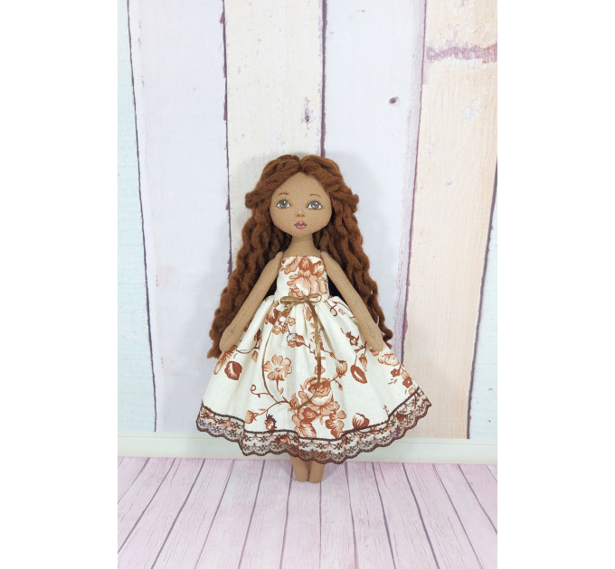 Brown Cloth Doll In A Removable Cotton Dress