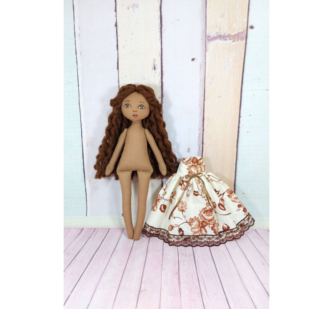 Brown Cloth Doll In A Removable Cotton Dress