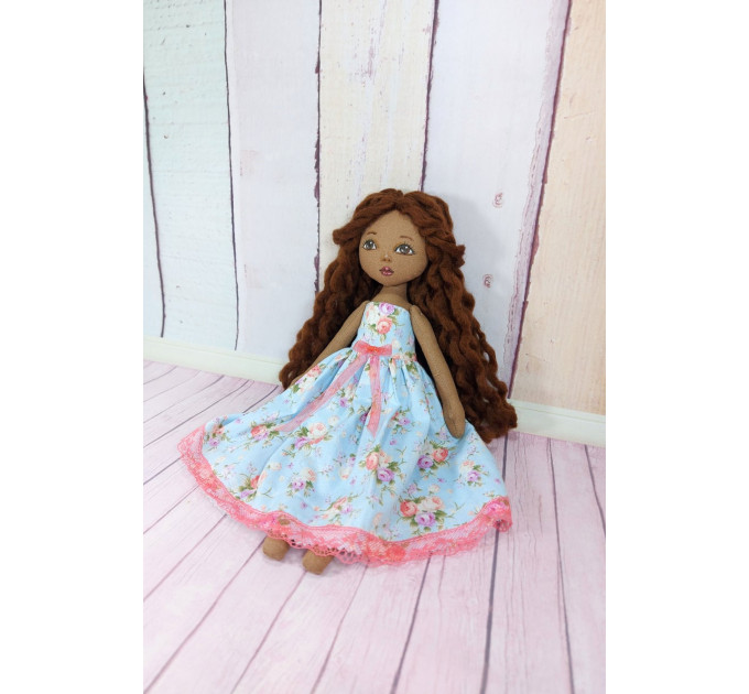 Brown Cloth Doll In A Removable Cotton Dress