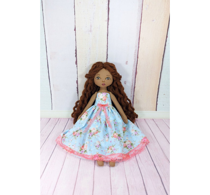 Brown Cloth Doll In A Removable Cotton Dress