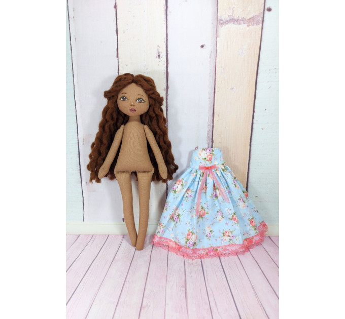 Brown Cloth Doll In A Removable Cotton Dress