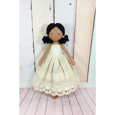 Brown Cloth Doll In A Removable Cotton Dress