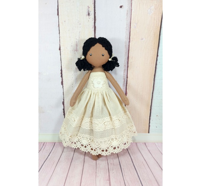 Brown Cloth Doll In A Removable Cotton Dress