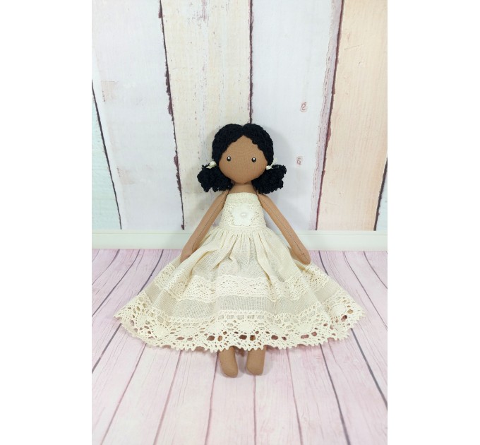 Brown Cloth Doll In A Removable Cotton Dress