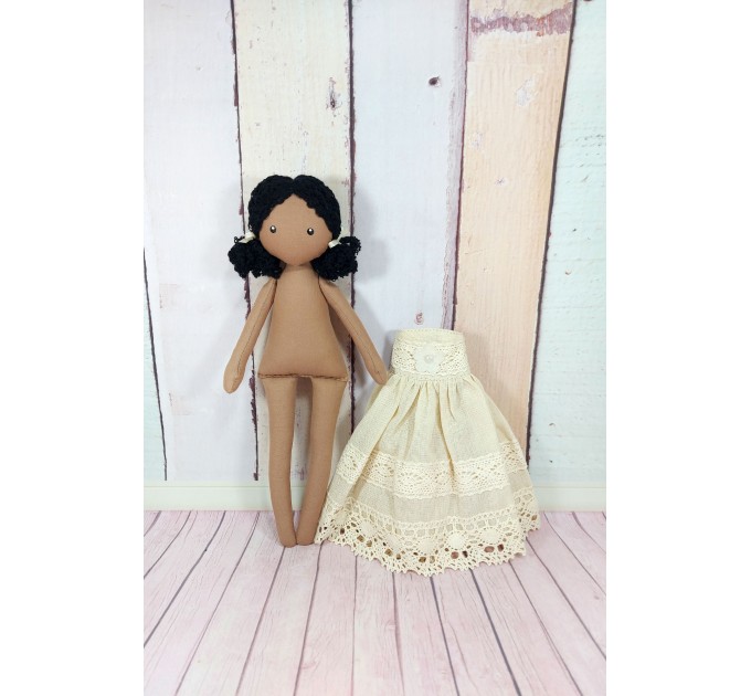 Brown Cloth Doll In A Removable Cotton Dress