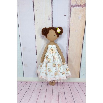 Brown Cloth Doll In A Removable Cotton Dress