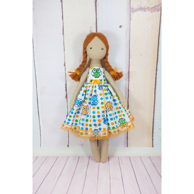 Brown Cloth Doll In A Removable Cotton Dress