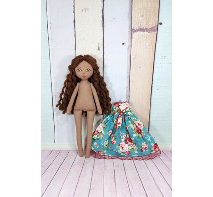 Brown Cloth Doll In A Removable Cotton Dress