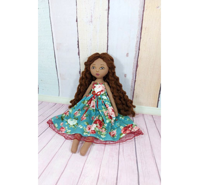 Brown Cloth Doll In A Removable Cotton Dress