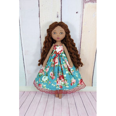 Brown Cloth Doll In A Removable Cotton Dress