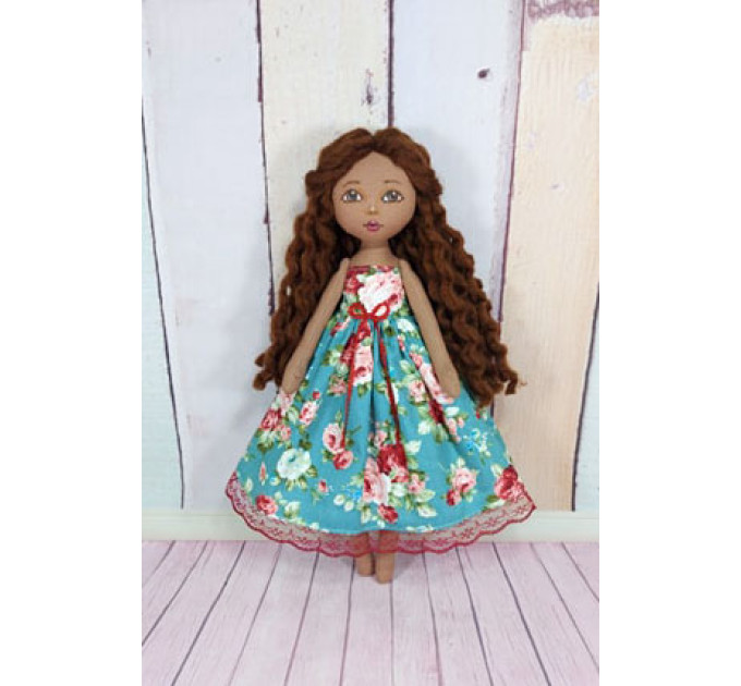 Brown Cloth Doll In A Removable Cotton Dress