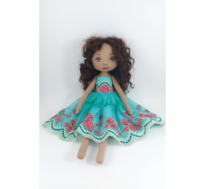 Brown Cloth Doll In A Winter Dress