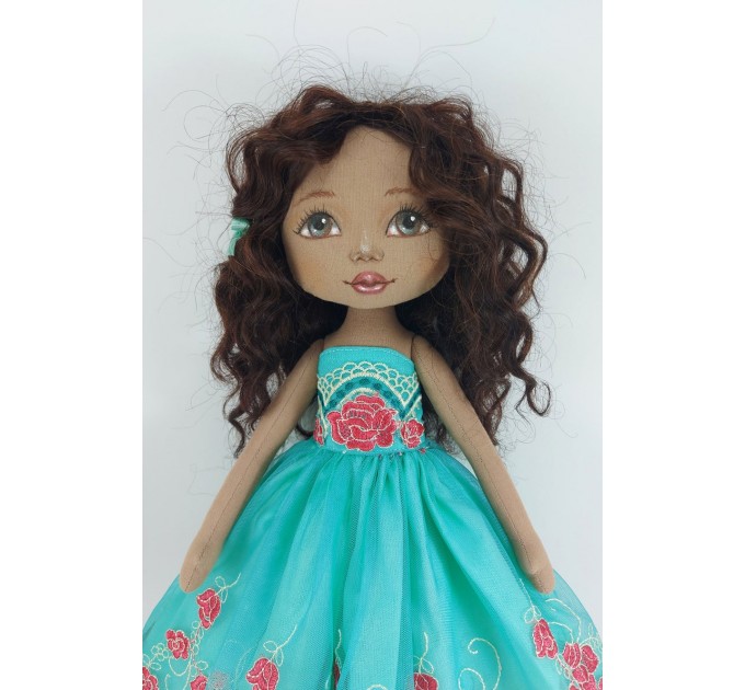 Brown Cloth Doll In A Winter Dress