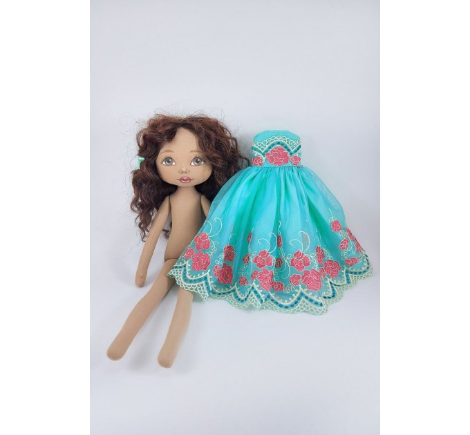 Brown Cloth Doll In A Winter Dress