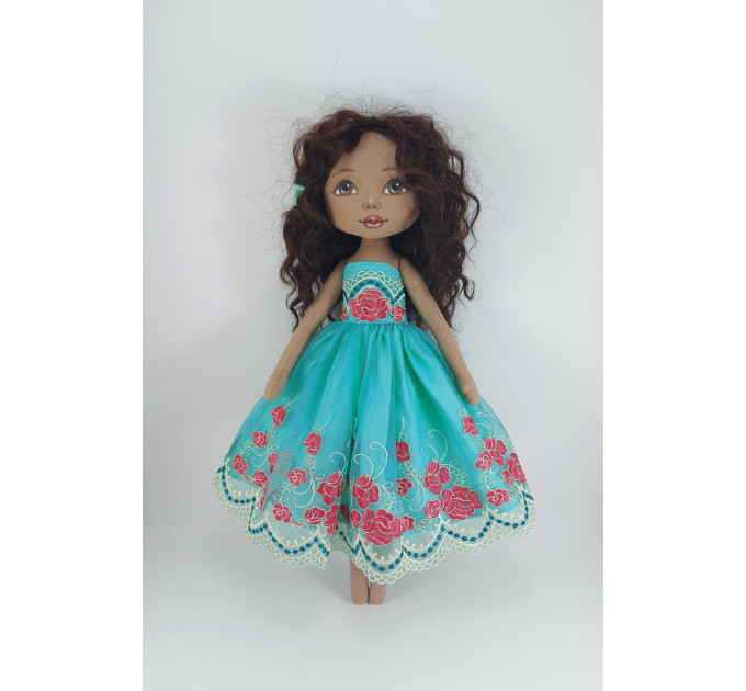 Brown Cloth Doll In A Winter Dress