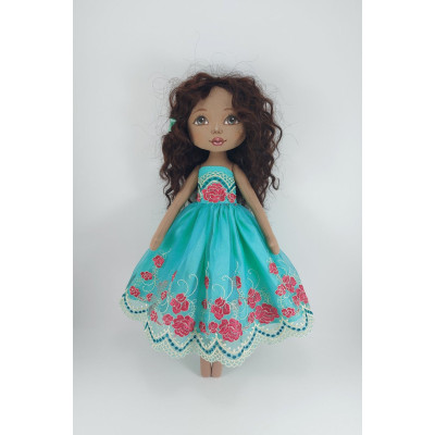 Brown Cloth Doll In A Winter Dress