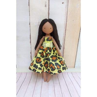 Brown Cloth Doll In Yellow Dress